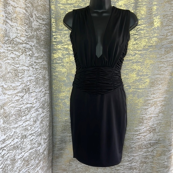 Fashion Nova Black Sexy Deep Neck Ruched Bodycone Dress Size S - Picture 6 of 16